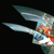 A pixelated figure with light blue and white wings, orange hair, and a blue outfit against black background.