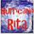 A composite image with four distinct sections: a blue and white hurricane graphic, red text reading "Hurricane Rita," a person in formal attire, and large blue text saying "Now What?".