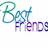 Pixelated text fragments on a split background with white and cyan sections, displaying partial phrases about friendship.