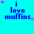 identical blue text reading "i love muffins" on a cyan background, each with varying star positions and colors