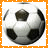 A pixelated soccer ball on the left and a blue background with pink text reading "I Love Soccer!" on the right, framed by an orange border.
