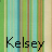 Animated sequence showing the name 'Kelsey' with individual letters changing color across frames against a striped background.