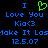 Static pixel art displays blue text and a green heart symbol on black background with repeated phrases.