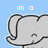 Pixelated cartoon elephant head with closed eyes and smiling mouth on light blue background, text above reads 'im a' in top-left