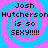 Four identical pixelated display text over a blue and pink spiral background with no visible animation changes
