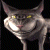 A pixelated gray cat with yellow eyes on a black background next to green text reading "Original Icons .com" on a solid green background.