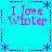 Cyan background with four identical pixelated text blocks reading "I Love Winter" in pink and purple, framed by blue dotted lines and asterisk-like symbols.