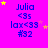 identical blue text elements on a bright pink background, each containing "Julia <3s lax<33 #32" with scattered yellow and light purple stars