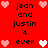 Red background with pixelated text and heart symbols; text reads 'jean and justin 4 ever' in black, hearts alternate between pink and white states.