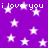Purple background with white stars and repeated 'i love you' text in pixelated font.