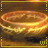 Animated sequence of golden rings with glowing edges, each frame displaying partial text from 'THE LORD OF THE RINGS' in yellow pixelated font.