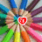 six identical cartoon-style icons featuring a heart-shaped badge with 'ST' text over a radial arrangement of colored pencils
