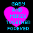 Four identical pixelated heart-shaped icons with cyan text reading "GABY AND MIKEY TOGETHER FOREVER" on a black background.