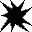 Two pixelated starburst shapes with black spikes on gray background; right shape has red square center.