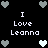 Black background with white text "I Love Leanna" and pixelated heart symbols in gray and light blue.