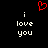 Red pixelated heart above two identical white text blocks reading 'i love you' on black background.