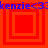 Red and orange concentric square patterns with blue text reading 'kenzie<3' repeated across the image.
