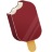 Pixelated image of a dark red frozen treat on a light brown stick with a white bite mark on the left side.