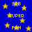 Blue background with yellow stars and pixelated text reading SUPER, FAN, STB in various positions.