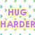 Pixelated text phrases in bright colors on a white background with scattered heart and floral motifs.