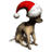 Animated sequence of a small dog wearing a Santa hat, sitting and turning its head from left to right across frames.