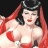 Pixelated image of a woman in red attire with black hair and red lips, next to green text reading "Original Icons .com" on dark background.