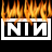 Static pixel art icon featuring bold white letters "NIN" on a black background with orange and yellow flames above the text, all enclosed in a white border.