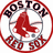 A circular red-and-white Boston Red Sox logo with a red bird and "BOSTON" text, next to a maroon background with pixelated "I love the SOX" text.