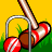 Pixelated image of a red and white striped ball inside a metal basket with green grass background.