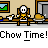 Animated pixel art contact sheet showing a character eating at a table with repeated text "Chow Time!" across multiple frames.