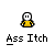 Pixel art character in yellow shirt with changing facial expressions under text "Ass Itch" on gray background.