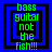 Four identical pixelated squares with blue borders, black inner backgrounds, and green text reading "bass guitar not the fish!!" arranged in a on a solid blue background