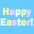 A static contact sheet of three animated frames showing "Happy Easter!" text in pastel colors on a blue background with gray transparency area.