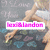 A pixelated image of a person in white shorts lying on patterned fabric with pink text overlays changing across frames.