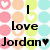 Pixelated icon with pastel circles and text reading "I love Jordan" featuring a heart symbol.