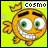 Pixelated yellow fish mascot with green eyes and white teeth on bright lime background, text "Cosmo" in pixel font at top right.