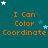 Teal background with orange text "I Can Color Coordinate" repeated in a , white and light blue stars scattered throughout