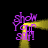 Animated yellow arch with purple text 'show' repeated at four corners on black background.