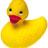 Yellow rubber duck with pink beak, black eyes, and orange beak interior, rendered in pixelated style against white background.