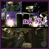showing a person in dark clothing with purple text 'uuh oh!' over a dimly lit background featuring large cylindrical objects