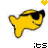 Animated yellow fish with black sunglasses, smiling face, and small heart above head in a of text labels