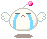 A 4-frame pixel art animation of a white crying angel-like character with blue tears, pink gem on head, and winged arms against gray background.