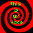 Four identical red and black spiral patterns with green text reading 'this is ur face' arranged in a on a solid red background