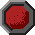 Four octagonal red buttons with gray borders arranged in a , each containing pixelated yellow text reading "Click" on a red background