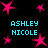 Black background with cyan text 'ASHLEY NICOLE' repeated four times and pink star shapes scattered throughout.
