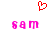 Red pixelated heart above two identical pink 'SAM' text icons on white background.