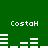 Green background with white pixelated text 'CostaH' repeated four times and horizontal bar patterns in two