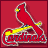 Red background displays four distinct St. Louis Cardinals-themed pixel art icons: a red cardinal bird, a cartoon bird mascot in uniform, and two variations of the 'SL' logo.