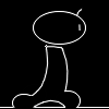 White line-drawn figure with oval head and antennae on black background, showing sequential leg movements in two of each