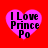 Four pink heart-shaped icons with black text "I Love Prince Po" on a red background, arranged in a